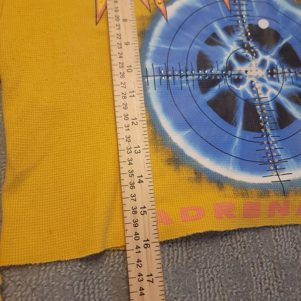 Def Leppard Shirt Women M  Yellow Cropped Thermal Studded 80's Rock Graphic - Picture 4 of 7
